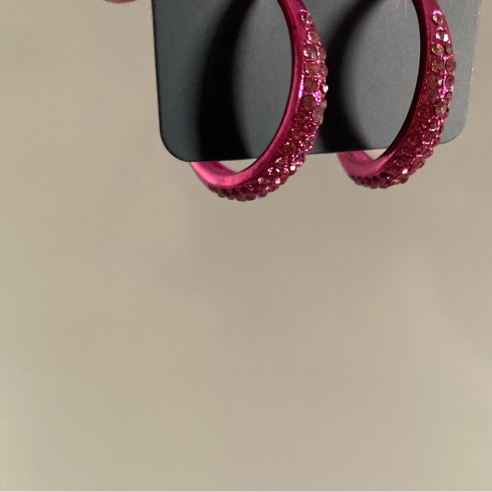 NEW Paparazzi Pink Rhinestone Hoops - Picture 3 of 14